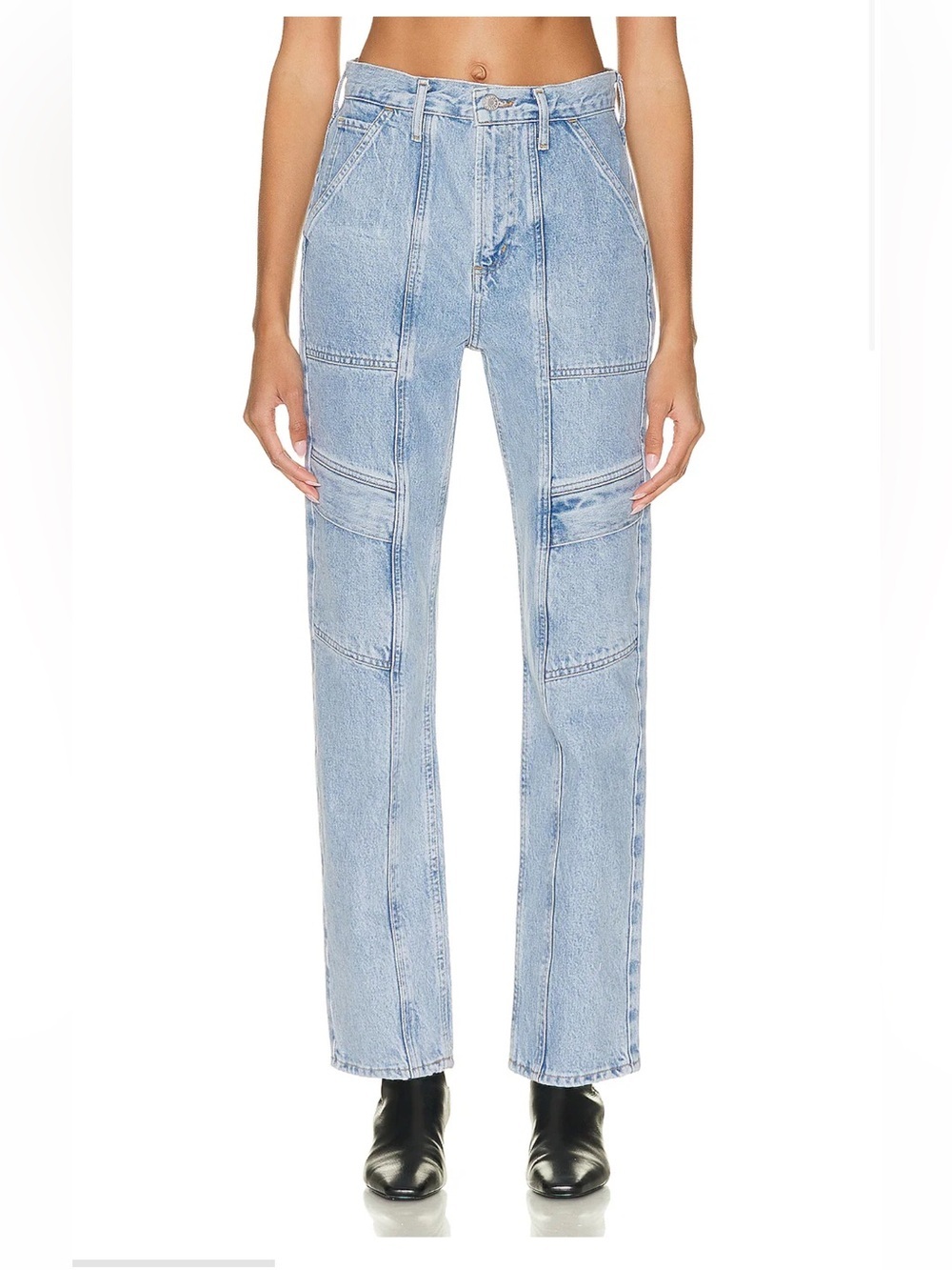 Agolde Cooper Cargo Light Blue Straight Leg Patchwork Jeans